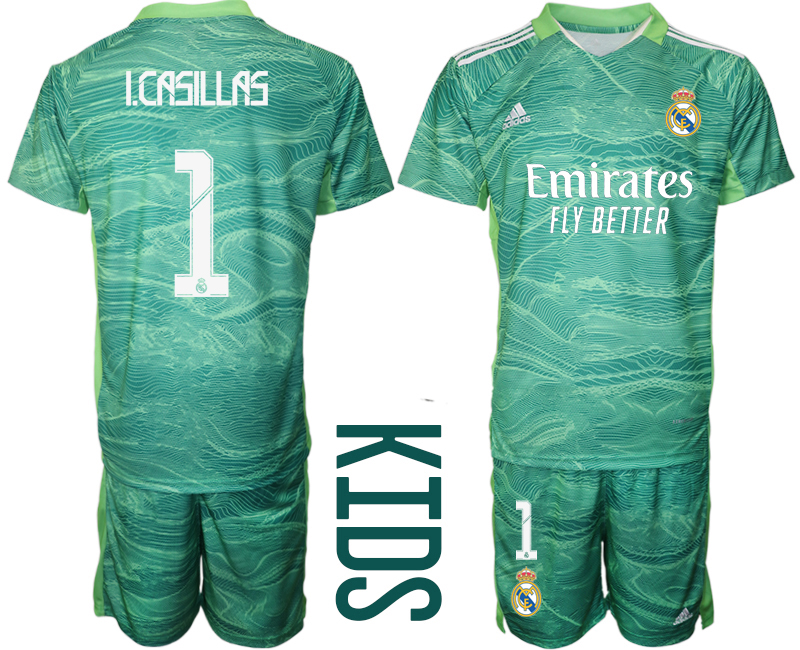 Youth 2021-2022 Club Real Madrid green goalkeeper #1 Soccer Jerseys